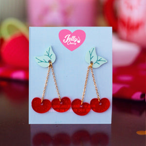 Aretes largos cereza