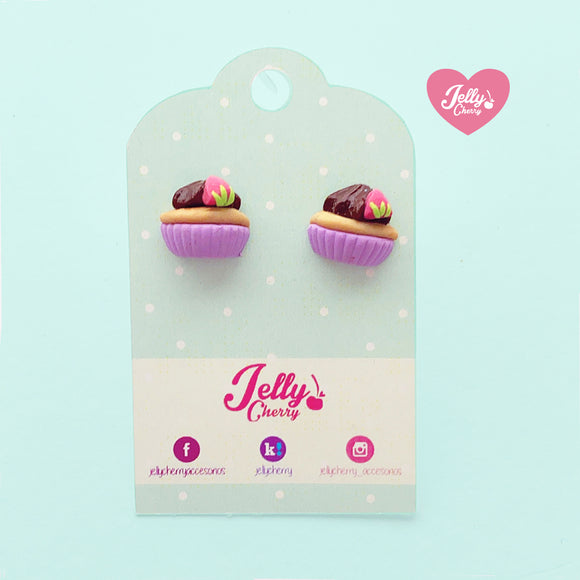 Aretes cupcake morado- chocolate