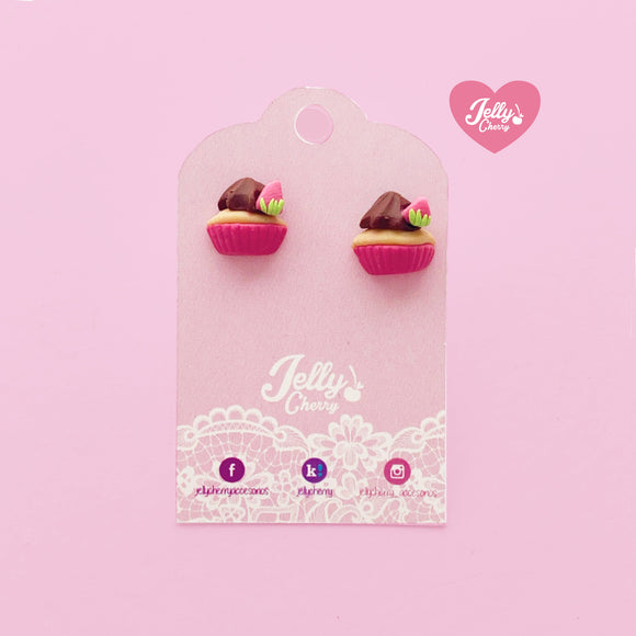 Aretes cupcake rosa chocolate